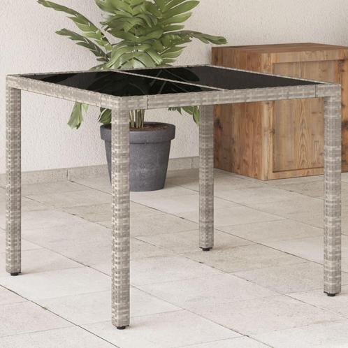 vidaXL Tuintafel met glazen blad 90x90x75 cm poly rattan, Tuin en Terras, Tuintafels, Nieuw, Verzenden