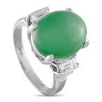 Ring Platina 0,48ct Diamanten en Jade Ring, Platina -, Nieuw