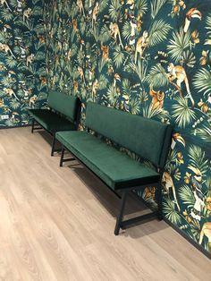 Eetkamer bank stof of leer wandbank met metalen frame