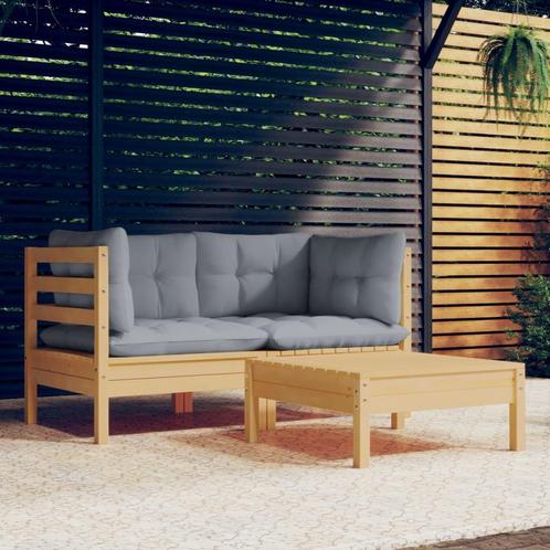 vidaXL 3-delige Loungeset met grijze kussens grenenhout, Tuin en Terras, Tuinsets en Loungesets, Loungeset, Nieuw, Verzenden