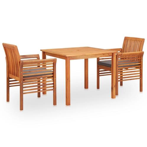 vidaXL 3-delige Tuinset met kussens massief acaciahout, Tuin en Terras, Tuinsets en Loungesets, Tuinset, Nieuw, 2 zitplaatsen