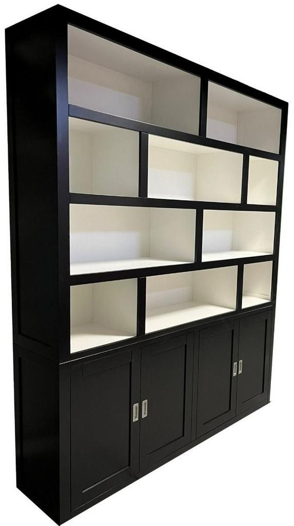 Zwarte design vakkenkast ongelijke vakken 200 x 240cm, Huis en Inrichting, Kasten | Buffetkasten, Ophalen of Verzenden