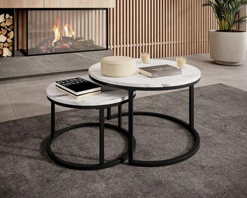 Meubella | salontafel wit set van 2 marmer, Huis en Inrichting, Tafels | Salontafels, 50 tot 100 cm, Nieuw, Minder dan 50 cm, 50 tot 100 cm