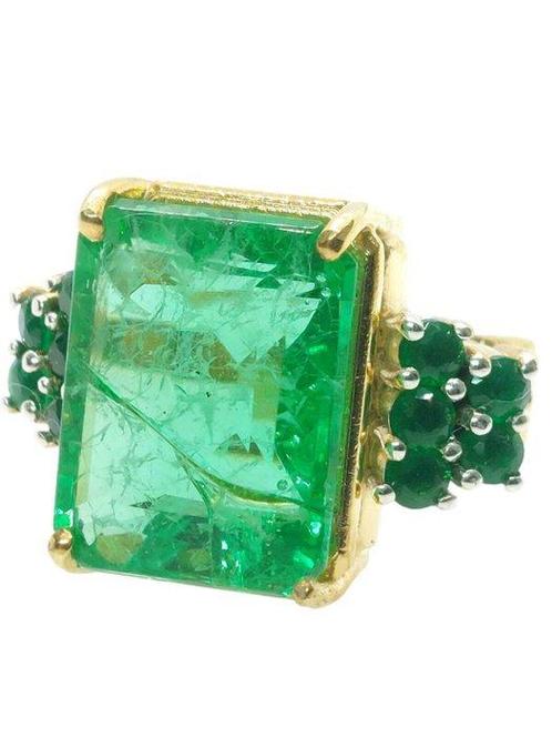 Zonder Minimumprijs - Ring - 9 kt. Geel goud, Zilver Smaragd, Sieraden, Tassen en Uiterlijk, Ringen
