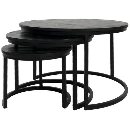 Salontafel Set van 3 - Industriële Salontafelset Jan - Zwart, Huis en Inrichting, Tafels | Salontafels, Nieuw, Verzenden