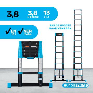 Telescoopladder Eurostairs Black ‘n Blue Prof 3,8m softclose