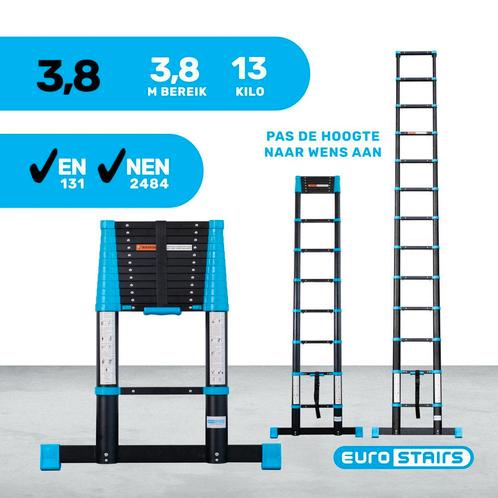 Telescoopladder Eurostairs Black ‘n Blue Prof 3,8m softclose, Doe-het-zelf en Verbouw, Ladders en Trappen, Ladder, Nieuw, Opvouwbaar of Inschuifbaar