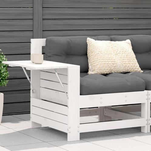 Tuinbank met armleuning en klaptafel massief grenenhout wit, Tuin en Terras, Tuinsets en Loungesets, Nieuw, Verzenden