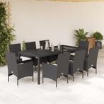 vidaXL 9-delige Tuinset met kussens poly rattan en glas, Verzenden, Nieuw, 8 zitplaatsen, Tuinset