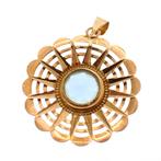 18 Krt. Gouden hanger met blauw gekleurde steen (geelgoud), Ophalen of Verzenden, Gebruikt, Goud, Overige merken