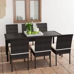 vidaXL 7-delige Tuinset poly rattan zwart, 6 zitplaatsen, Nieuw, Tuinset, Verzenden