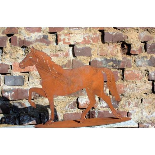 Metalen sierpaard als tuinstaak of op een voetplaat roestfig, Huis en Inrichting, Woonaccessoires | Wanddecoraties, Nieuw, Verzenden