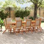vidaXL 9-delige Tuinset massief acaciahout en textileen, Tuin en Terras, Nieuw, 8 zitplaatsen, Tuinset, Verzenden