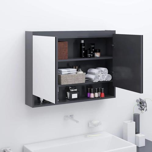 vidaXL Badkamerkast met spiegel 80x15x60 cm MDF grijs, Huis en Inrichting, Tafels | Kaptafels, Nieuw, Verzenden