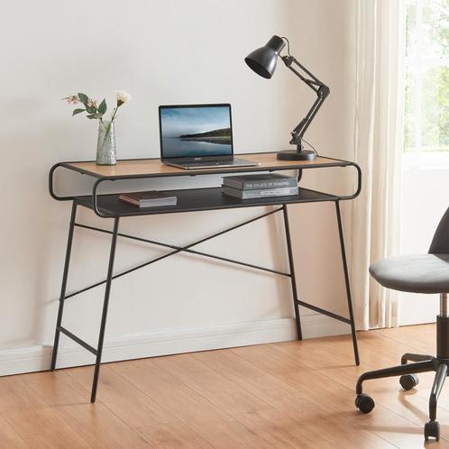 [en.casa] Bureau Krødsherad 76x106x46 cm zwart en eikenkleur, Huis en Inrichting, Bureaus, Verzenden