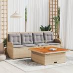 vidaXL 3-delige Loungeset met kussens poly rattan beige, Verzenden, Nieuw, Rotan, Loungeset