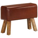 vidaXL Bankje turnbok 58 cm echt leer en massief mangohout, Huis en Inrichting, Verzenden, Nieuw