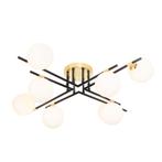 Plafondlamp zwart met goud en opaal glas 8-lichts - Lynn, Huis en Inrichting, Nieuw, Overige materialen, Art Deco
