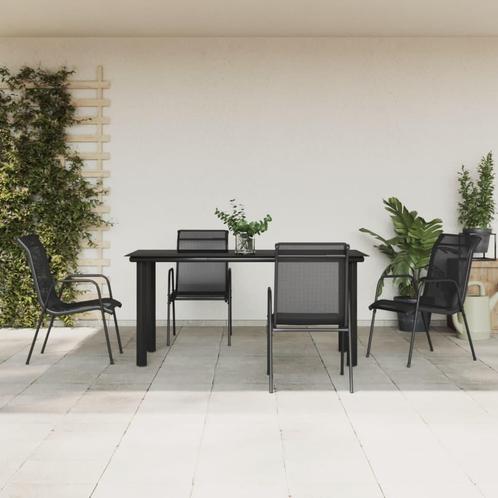 vidaXL 5-delige Tuinset textileen en staal zwart, Tuin en Terras, Tuinsets en Loungesets, Tuinset, Nieuw, 4 zitplaatsen, Rvs, Verzenden