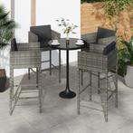 vidaXL Barkrukken 4 st met kussens poly rattan grijs, Verzenden, Nieuw, Rotan