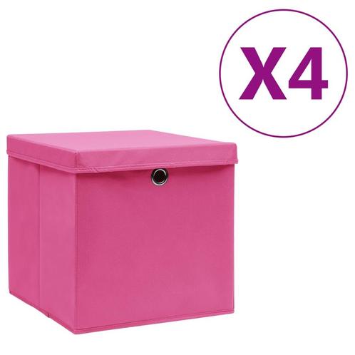 vidaXL Opbergboxen met deksel 4 st 28x28x28 cm roze, Huis en Inrichting, Woonaccessoires | Kisten, Nieuw, Verzenden