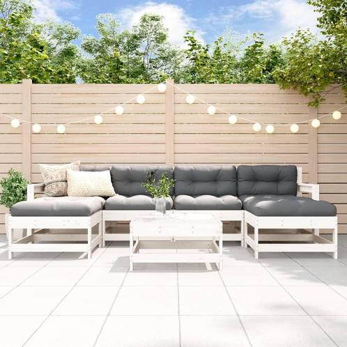 vidaXL 7-delige Loungeset met kussens massief hout wit, Tuin en Terras, Tuinsets en Loungesets, Loungeset, Nieuw, 7 zitplaatsen