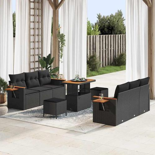vidaXL Tuin Sofa Set met kussen 9 pcs Zwart 90 x 55 x 71 cm, Tuin en Terras, Tuinsets en Loungesets, Nieuw, Rotan, Verzenden