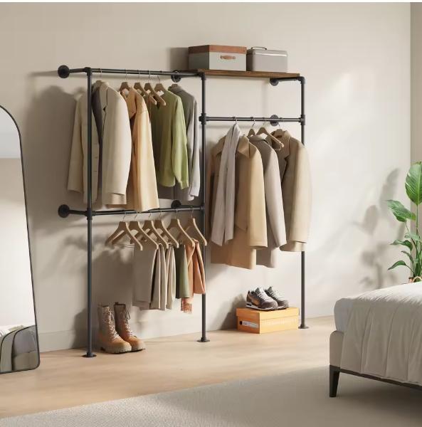 Industrieel Wandrek Kledingkast –Open Kast met Planken en Ro, Huis en Inrichting, Kasten | Kledingkasten, Nieuw, Verzenden