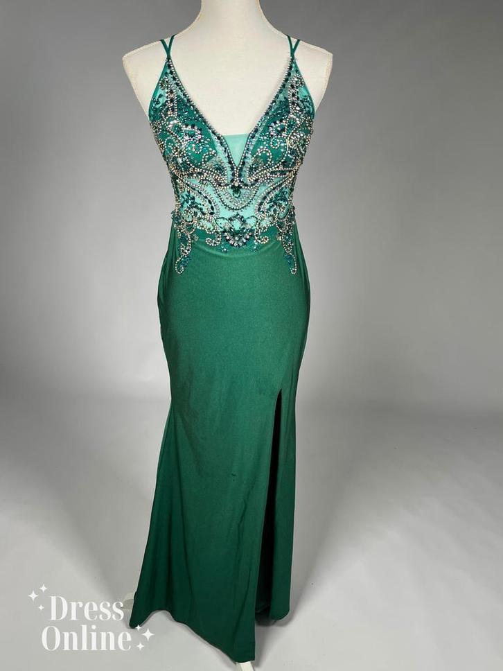 Elegante Groene Galajurk met Luxe Kralenversiering - Maat XS, Kleding | Dames, Gelegenheidskleding, Groen, Zo goed als nieuw, Maat 34 (XS) of kleiner