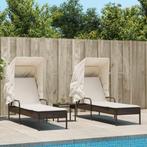 vidaXL Ligbedden 2 st met luifels en tafel poly rattan bruin, Verzenden, Nieuw
