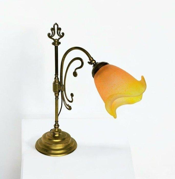 Lamp - Art Déco - Tulp - Zwanenhals - Messing, Glasdeeg, Antiek en Kunst, Curiosa en Brocante