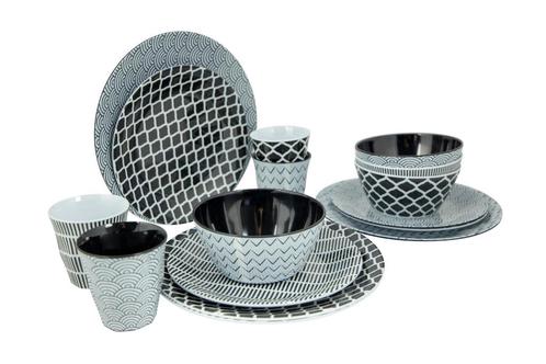 Bo-Camp Mix & Match melamine serviesset - 16-delig - Zwart, Huis en Inrichting, Keuken | Bestek, Nieuw, Verzenden