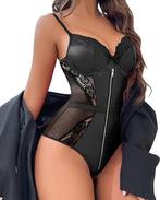 Sexy PU Body met Kant – Lingerie Dames – Maat S, M, L, XL, Kleding | Dames, Verzenden, Zwart, Body of Korset