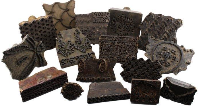 Drukblokken (16) - India - Oude authentieke collectie, Antiek en Kunst, Kunst | Niet-Westerse kunst