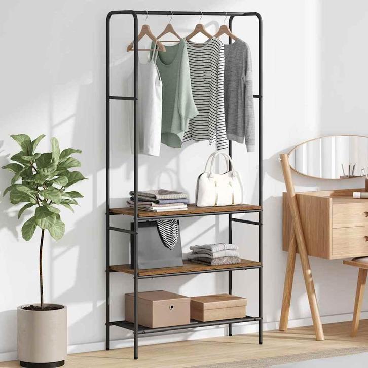 vidaXL Kledingrek met planken Oud hout 77 x 30 x 171 cm, Kleding | Dames, Kledingrekken, Nieuw, Verzenden