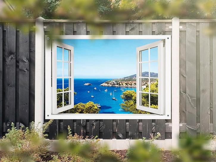 NR 1325: Tuinposter doorkijkje baai 120x180cm, Tuin en Terras, Tuinwanddecoratie, Nieuw