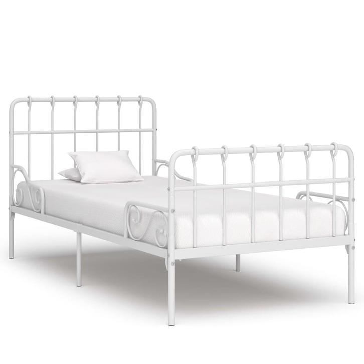 vidaXL Bedframe met lattenbodem metaal wit 90x200 cm, Huis en Inrichting, Slaapkamer | Bedden, 90 cm, 200 cm, Wit, Eenpersoons