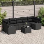 vidaXL 8-delige Tuinbankenset met kussens poly rattan zwart, Verzenden, Nieuw, Rotan