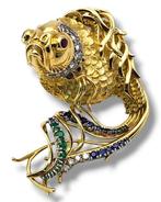 Broche - 18 karaat Geel goud, Grote visbroche van 18 karaats