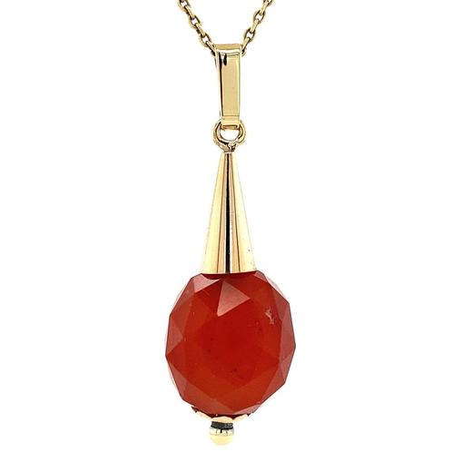 Gouden hanger met carneool 14 krt, Sieraden, Tassen en Uiterlijk, Kettinghangers, Nieuw, Ophalen of Verzenden