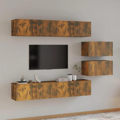 vidaXL 6-delige Tv-meubelset bewerkt hout gerookt, Huis en Inrichting, Kasten | Televisiemeubels, Nieuw, Overige houtsoorten, Verzenden