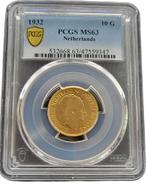 Gouden Wilhelmina 10 gulden 1932 MS63 PCGS gecertificeerd, Verzenden, Goud, Koningin Wilhelmina, Losse munt