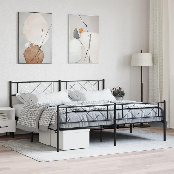 vidaXL Bedframe met voetbord zonder matras metaal zwart, Huis en Inrichting, Slaapkamer | Bedden, 80 cm, 200 cm, Zwart, Eenpersoons