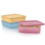 Tupperware 3 Broodtrommels Vierkant, Huis en Inrichting, Keuken | Tupperware, Ophalen of Verzenden, Nieuw, Geel