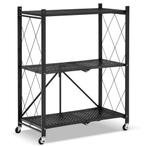 Metalen opbergrek op wielen - opvouwbaar - 3 planken - zwart, Huis en Inrichting, Kasten | Stellingkasten, Ophalen of Verzenden