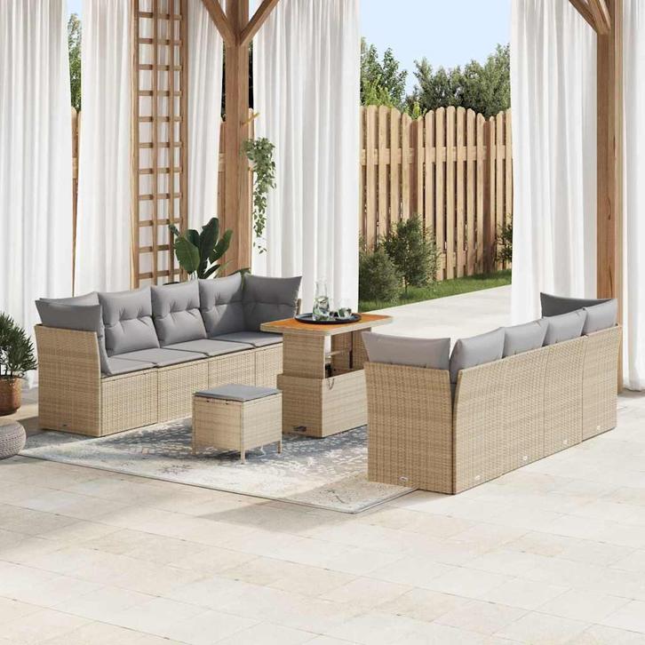 vidaXL Tuin Sofa Set 11 pcs Beige poly rattan, Tuin en Terras, Tuinsets en Loungesets, Nieuw, Verzenden