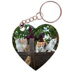 Sleutelhanger hartje 5x5cm - Mand met Kittens in Tuin NIEUW, Ophalen of Verzenden, Nieuw