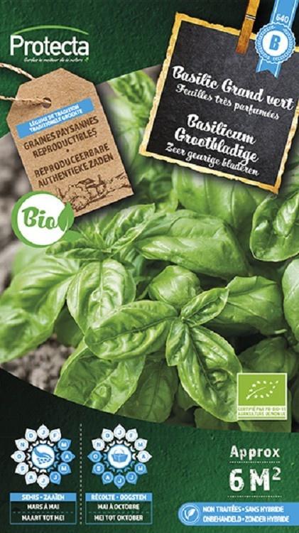 Protecta Groente zaden: Basilicum Grootbladige Biologisch, Tuin en Terras, Bloembollen en Zaden, Ophalen of Verzenden