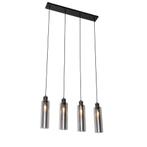 Moderne hanglamp zwart met smoke glas 4-lichts - Stavelot, Nieuw, Glas, Modern, 75 cm of meer