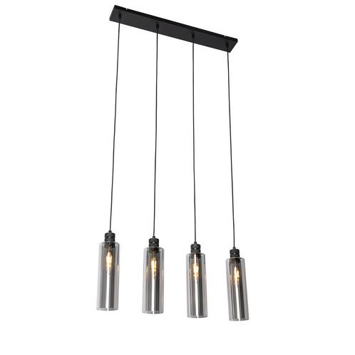 Moderne hanglamp zwart met smoke glas 4-lichts - Stavelot, Huis en Inrichting, Lampen | Hanglampen, Nieuw, Glas, 75 cm of meer